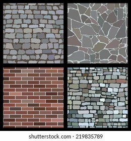 seamless stone and bricks patterns vector set