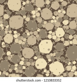 Seamless stone camouflage on the background of concentric shapes and five-pointed stars.