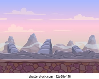 Seamless stone desert landscape, vector nature tileable background with separated layers for parallax effect