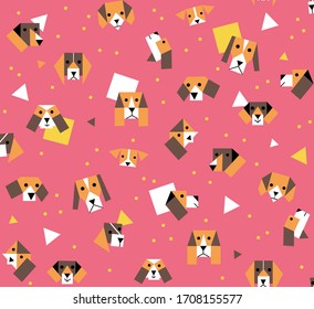 Seamless stone on column pattern geometric funny bright beagle dogs and puppy's square triangle in pink girls illustration background vector