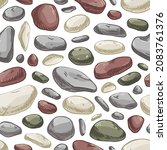 Seamless stone pattern. Endless rock background with repeating pebbles print. Masonry texture. Repeatable design with boulder fragments and pieces. Hand-drawn vector illustration for decoration