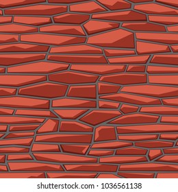 Seamless stones wall texture pattern. Abstract cartoon modeern geometric vector background. Red bricks.
