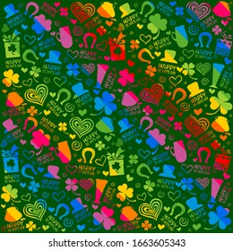 Seamless St.Patrick's day background.  Multicolor. An elegant bright illustration with gradient. Green background for Patricks day. Vector illustration