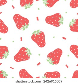 Seamless strawberries pattern. Doodle vector with red strawberries icons. Vintage strawberries pattern