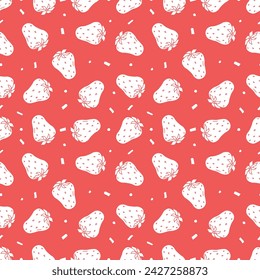 Seamless strawberries pattern. Doodle vector with red strawberries icons. Vintage strawberries pattern