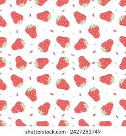 Seamless strawberries pattern. Doodle vector with red strawberries icons. Vintage strawberries pattern