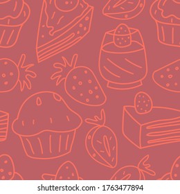 Seamless Strawberry Cakes Pattern, Sweet Cakes Pattern, Vector Illustration EPS 10.