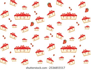 Patrón de tarta de queso de fresa sin costuras listo para imprimir en tela o papel  