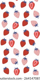Seamless Strawberry Fruit Pattern – Cute Red and Pink Berries  – Vector Summer Fruit Design