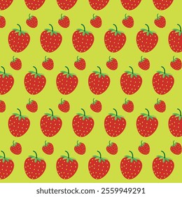 seamless strawberry fruit pattern on olive background