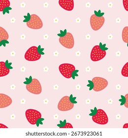 Padrão de frutos de morango sem costura em um fundo rosa. Esta textura repetitiva vibrante e fresca é perfeita para uma ampla gama de projetos de design.