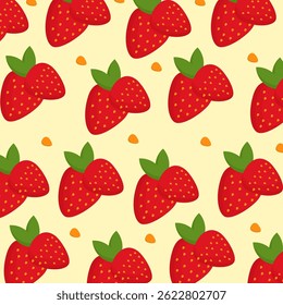 Seamless strawberry fruit pattern with yellow background