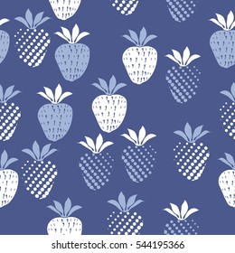 Seamless with strawberry, halftone. Hand drawn.