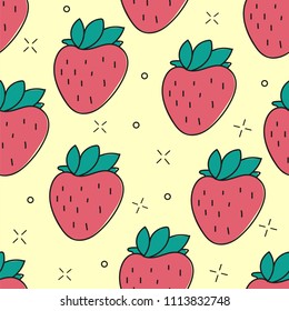 Seamless strawberry hand drawn vector pattern. Summer style