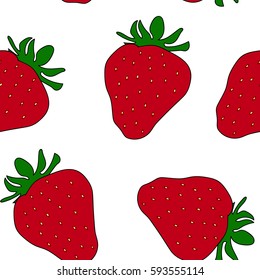 Seamless strawberry hand drawn vector pattern. Strawberry pattern on white background.
