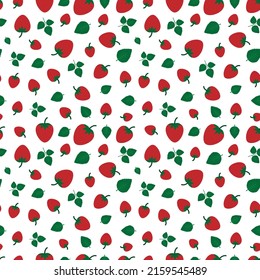 Seamless strawberry and leaves pattern, Seamless pattern with red strawberries and green leaves 