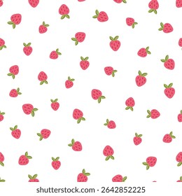 Padrão de morango sem emenda bonito desenho animado mão desenhado vermelho rosa doce bagas no fundo branco. Verão de frutas orgânicas abstrata vetor ilustração papel de parede