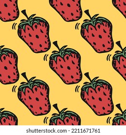 Seamless strawberry pattern. Doodle vector with red strawberries icons. Vintage strawberries pattern
