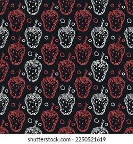 Seamless strawberry pattern. Doodle vector with strawberry icons. Vintage strawberry pattern