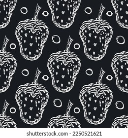 Seamless strawberry pattern. Doodle vector with strawberry icons. Vintage strawberry pattern
