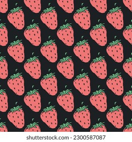 Seamless strawberry pattern. Doodle vector with strawberry icons. Vintage strawberry pattern