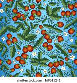 Seamless Strawberry pattern. Endless berry texture. Full color floral background