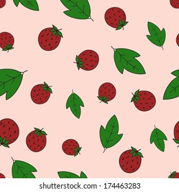 Seamless Strawberry pattern. Endless berry texture. Full color floral background