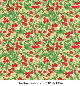 Seamless strawberry pattern. Endless berry texture. Full color floral background  