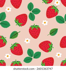 seamless strawberry pattern and flowers fashion pattern illustration