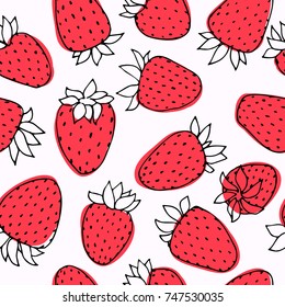Seamless strawberry pattern. Hand drawn vector background.