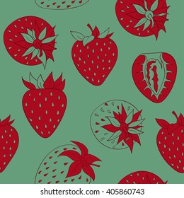 Seamless strawberry pattern on color background, vector illustration