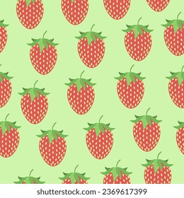 Seamless strawberry pattern on a light green background.Vector pattern for textiles, paper.