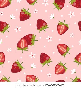 Patrón de fresa sin fisuras sobre fondo rosa