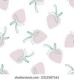 Seamless strawberry pattern on white background.