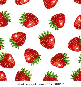 Seamless strawberry pattern on white background - vector illustration strawberries isolated.