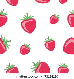 Seamless strawberry pattern on white, hand drawn.