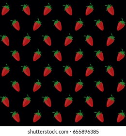 Seamless strawberry pattern over black background. Vector illustration