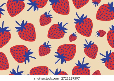 Seamless Strawberry Pattern Vector with Hand Drawn Flat Fruit Illustration for Fabric Packaging and Background Design