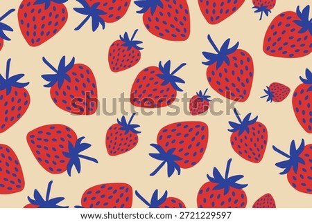 Seamless Strawberry Pattern Vector with Hand Drawn Flat Fruit Illustration for Fabric Packaging and Background Design