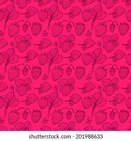 seamless strawberry pattern, vector pink hand drawn illustration