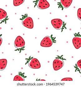 Seamless strawberry pattern. Vector summer watercolor illustration with berries