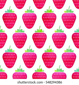 Seamless Strawberry Pattern in Watercolor Style 1