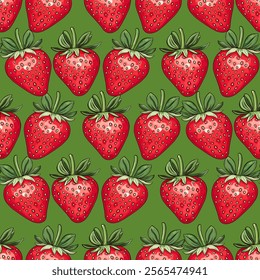 Seamless Strawberry Pattern with White Background. Red Strawberries with Green Leaves Repeating Design
Fresh Strawberry Illustration. Seamless Print