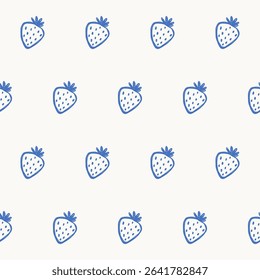 Seamless Strawberry Textile Print Pattern. Summer Travel and Vacation Rest Theme. Healthy Vitamin Food Fabric Swatch Doodle Line Art Hand Crafted Decoration. Simple Sketch Outline Drawing.