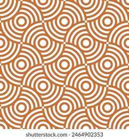 Seamless strict geometric pattern in form of circles of different diameters of brown color. Vector illustration for design of fabric or packaging paper.