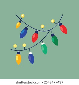 Seamless string of colorful Christmas lights