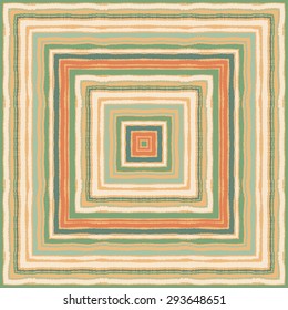 Seamless strip ethnic ornamental pattern. Rectangle, square lines with torn paper effect. Shred edge background. Sanguine, green, beige, orange, sand, soft, pastel colors. Vector illustration