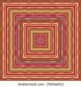 Seamless strip ethnic ornamental pattern. Rectangle, square lines with torn paper effect. Shred edge background. Red, sanguine, vinous, brown, yellow, pastel colors. Autumn theme. Vector illustration