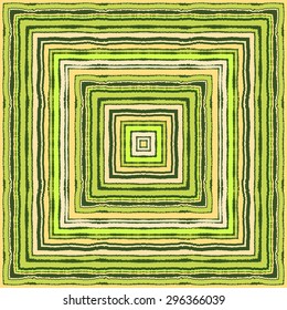 Seamless strip ethnic ornamental pattern. Rectangle, square lines with torn paper effect. Shred edge background. Warm, green, yellow, gray colors. Autumn theme. Vector illustration