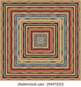 Seamless strip ethnic ornamental pattern. Rectangle, square lines with torn paper effect. Shred edge background. Pastel, calm, sanguine, brown, yellow, orange, gray colors. Vector illustration